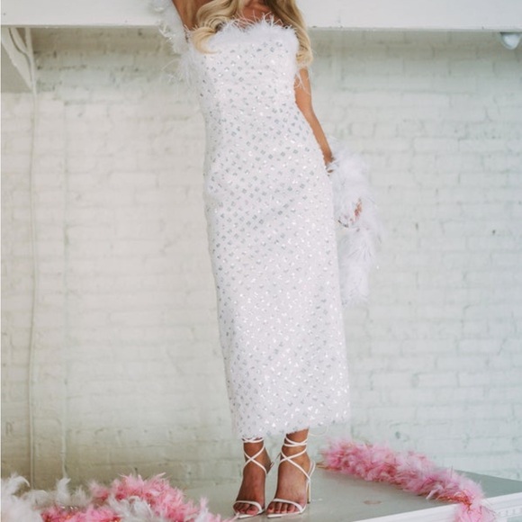 Faux Feather Sequin Midi Dress - Picture 1 of 7